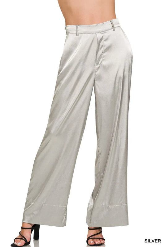 Image of Zenana Wide-Leg Satin Pants | Queeble.shop
