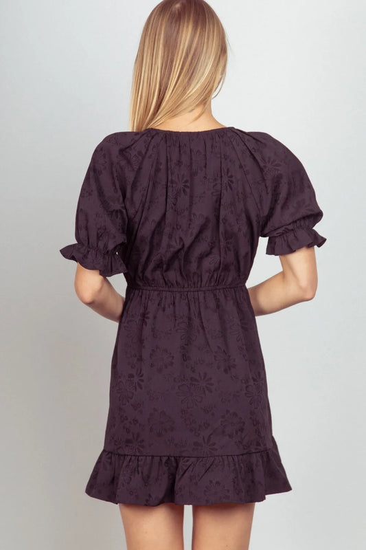 Image of VERY J Floral Textured Woven Ruffled Mini Dress | Queeble.shop