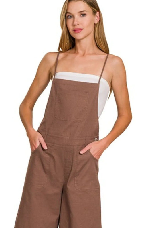 Image of Zenana Woven Spaghetti Strap Overalls | Queeble.shop