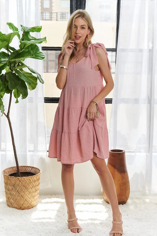 Image of ADORA V-Neck Tie Shoulder Dress | Queeble.shop