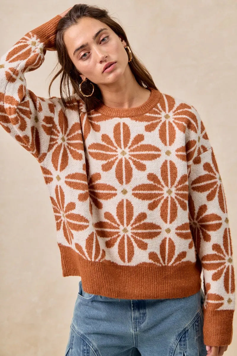 Image of BiBi Flower Pattern Long Sleeve Sweater | Queeble.shop