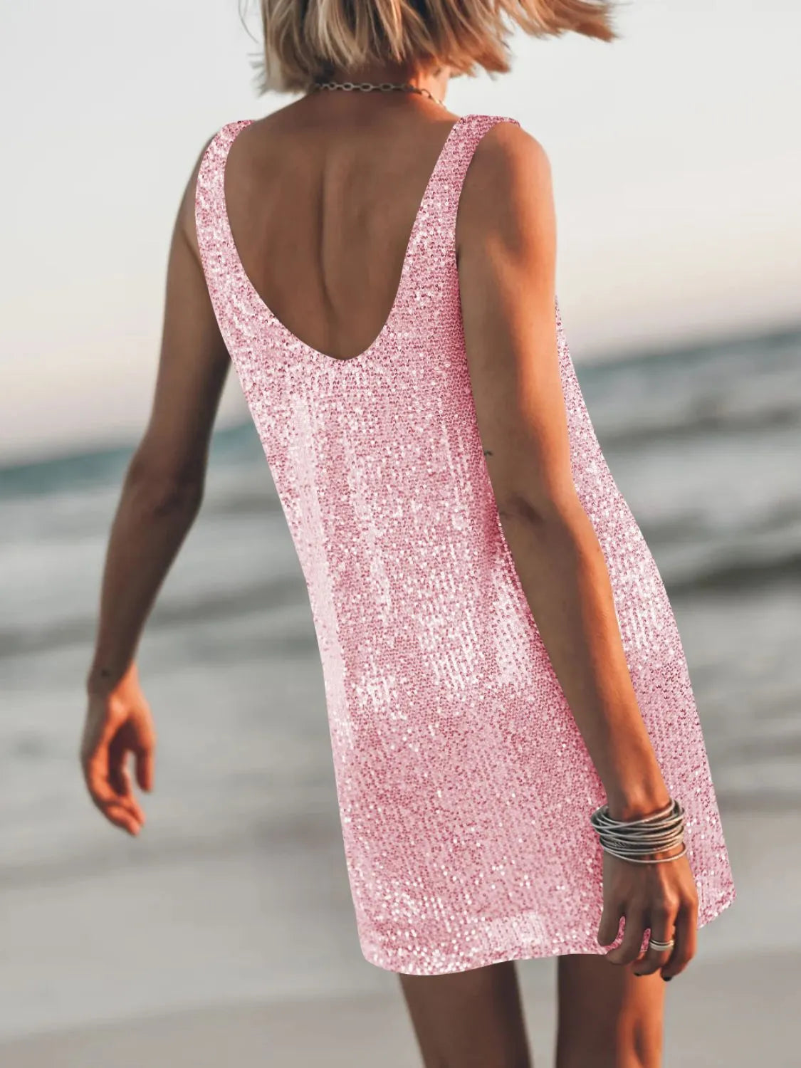 Image of Sequin Scoop Neck Mini Dress | Queeble.shop