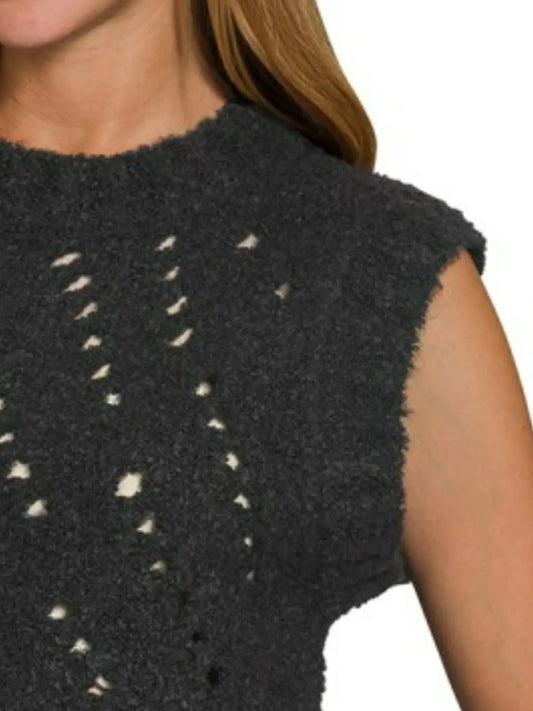 Image of Zenana Openwork Textured Wool Sweater Vest | Queeble.shop