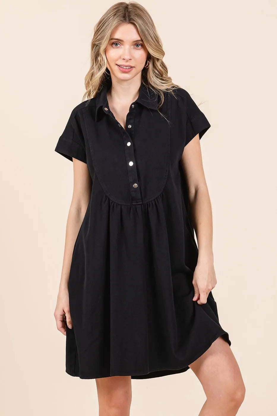 Image of Mittoshop Twill Short Sleeve Collared Mini Dress | Queeble.shop