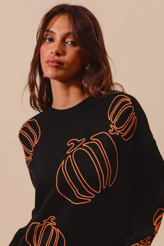 Image of SO ME Pumpkin Embroidered Halloween Thanksgiving Sweater | Queeble.shop