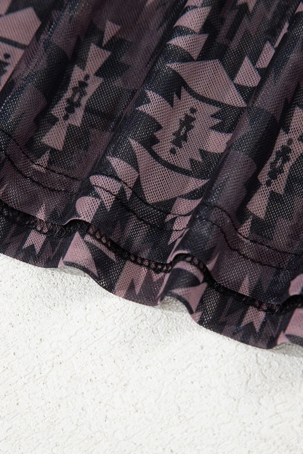 Image of Aztec Print Mock Neck Short Sleeve Mesh T Shirt | Queeble.shop
