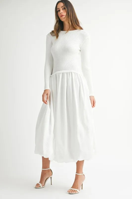 Image of MABLE Ribbed Poplin Mix Midi Sweater Dress | Queeble.shop