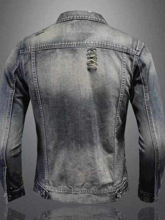 Image of Men's Plus Size Button Up Long Sleeve Denim Jacket | Queeble.shop