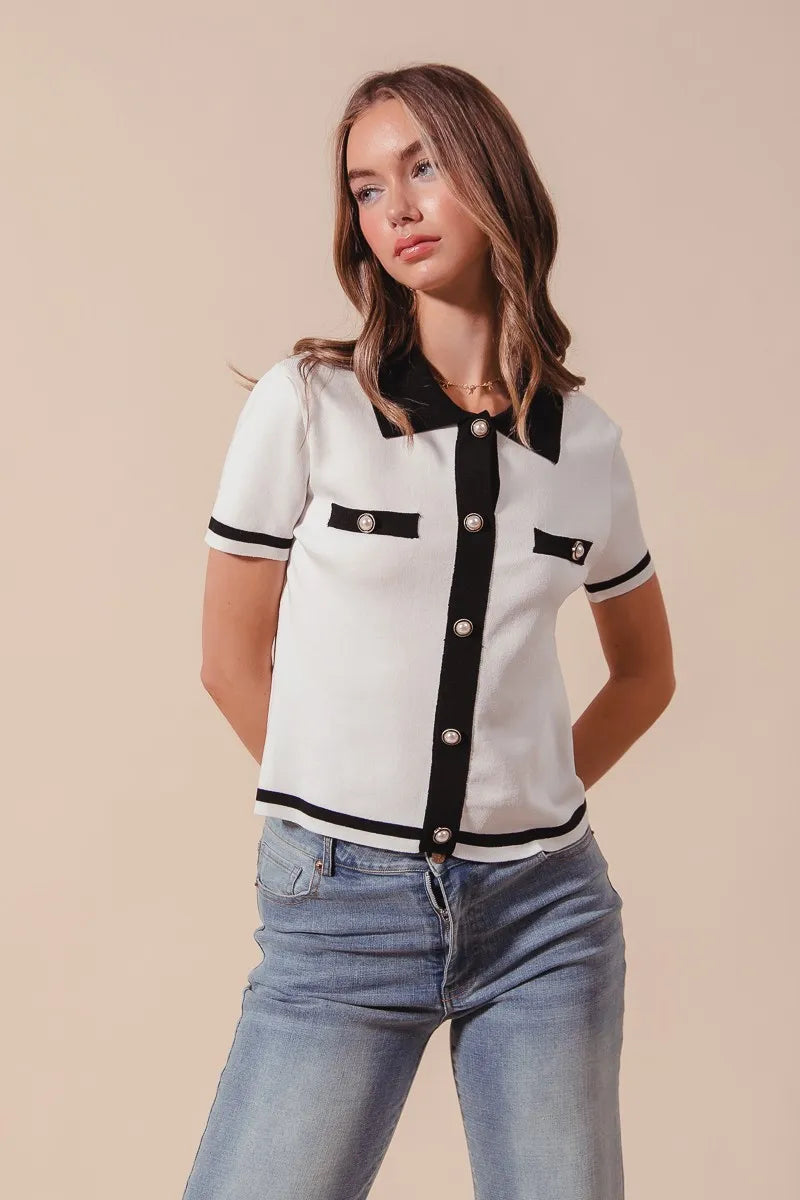Image of SO ME Button Down Knitted Sweater Shirt Top | Queeble.shop