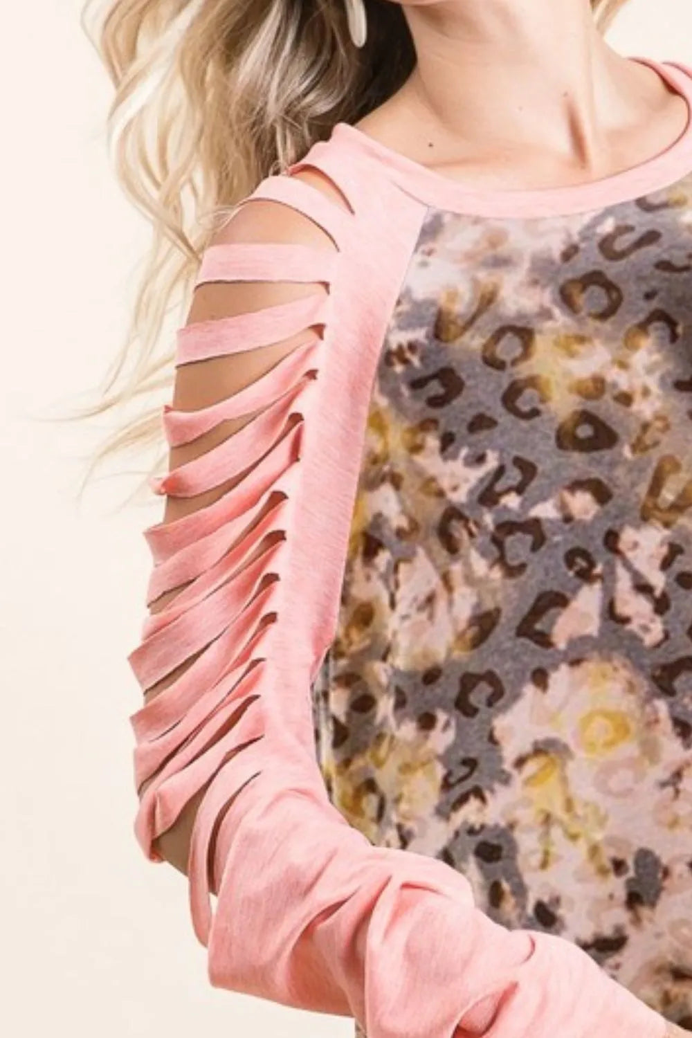 Image of BiBi Tie Dye Leopard Burn Out Top with Contrast | Queeble.shop