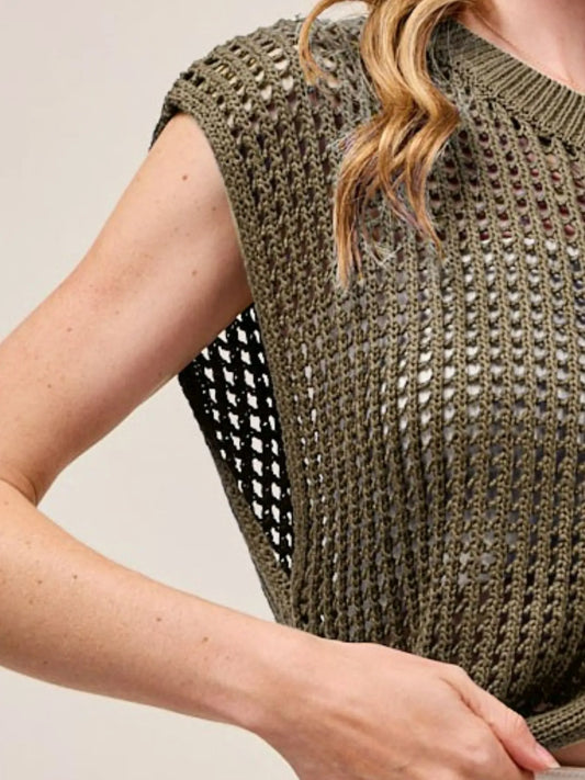 Image of SO ME Big Metal Button Front Openwork Sweater Vest | Queeble.shop