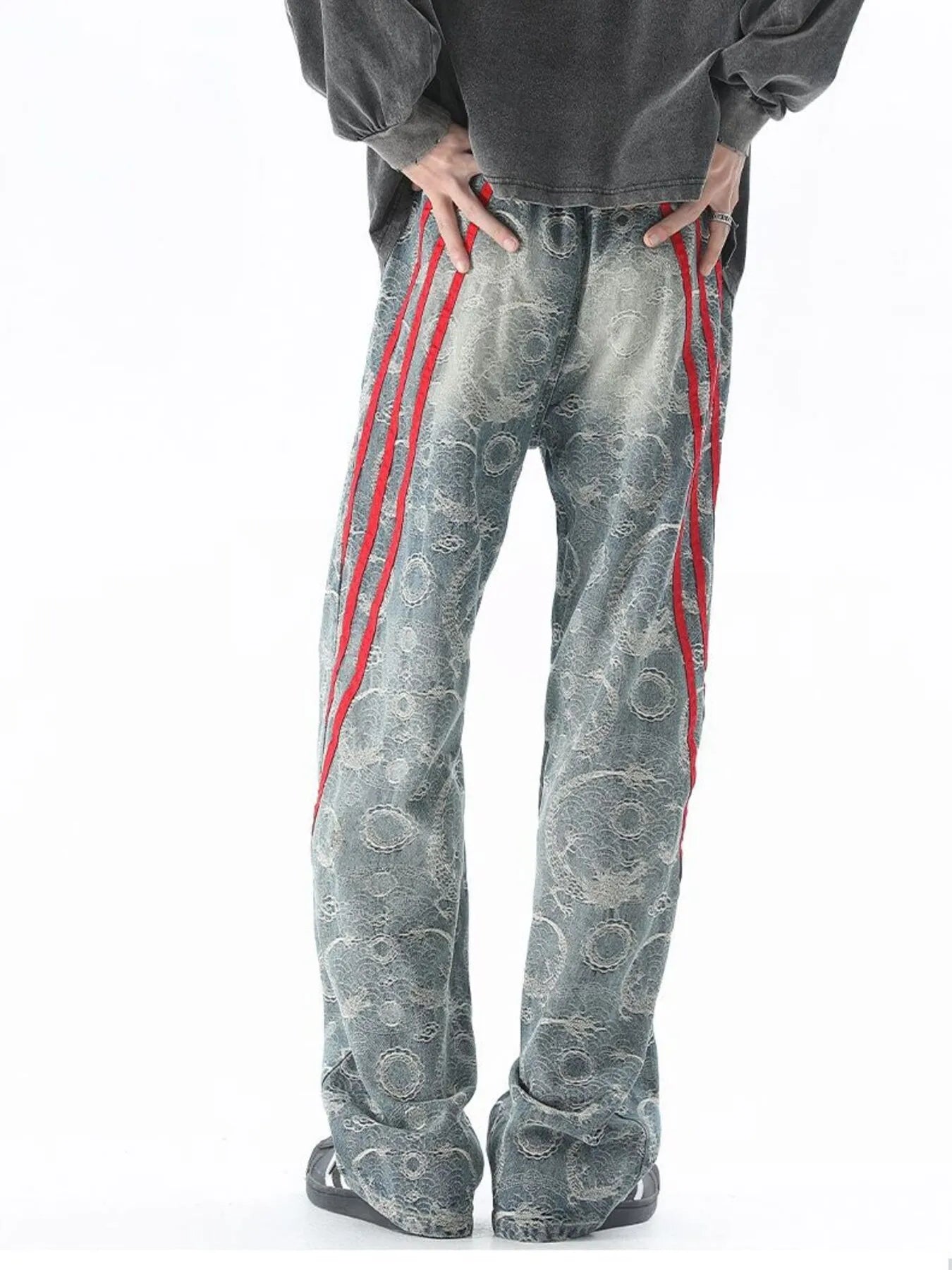 Image of Men's Plus Size Contrast Striped Wide Leg Jeans | Queeble.shop
