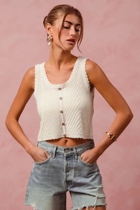 Image of SO ME Chevron Pattern Buttoned Front Lightweight Tank Top | Queeble.shop