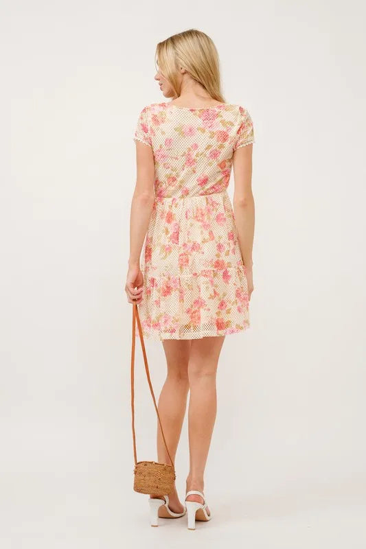 Image of And The Why Square Neck Tiered Floral Fishnet Dress | Queeble.shop