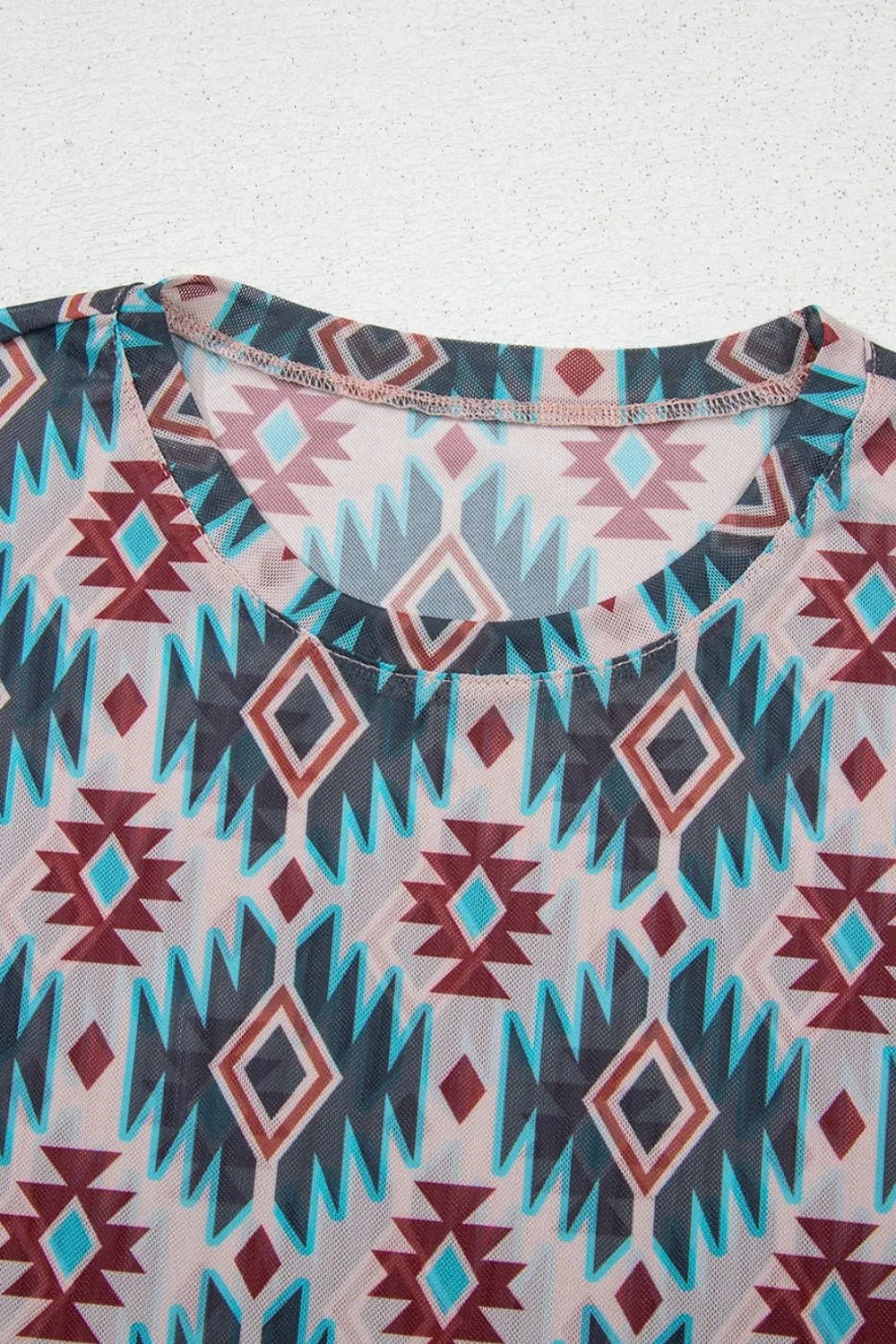 Image of Western Aztec Print Mesh Slim T Shirt | Queeble.shop