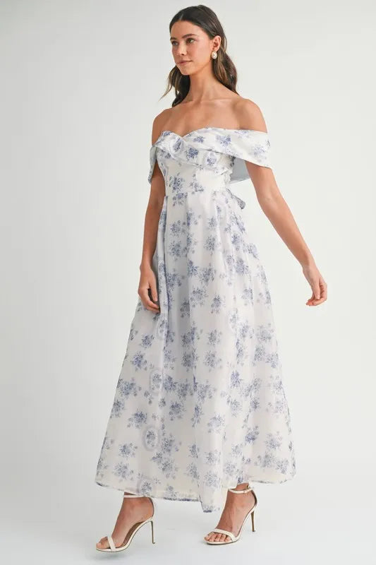 Image of MABLE Floral Printed Off Shoulder Maxi Dress | Queeble.shop