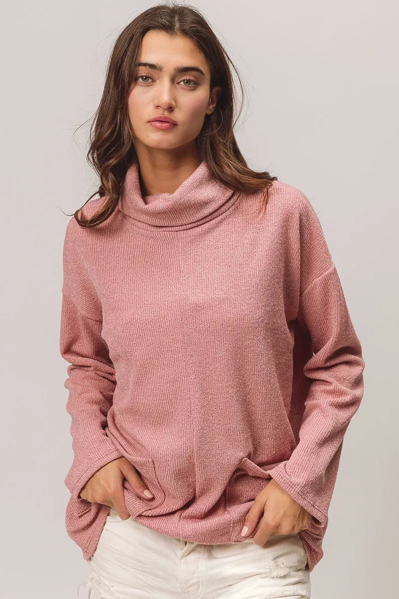 Image of BiBi Piper Rib Double Pocket Turtle Neck Sweater | Queeble.shop