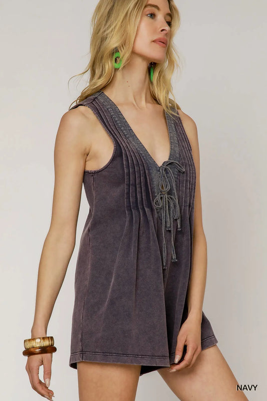 Image of Umgee Tie Front Sleeveless Romper | Queeble.shop