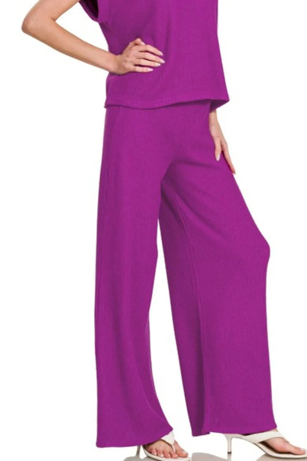 Image of Zenana Rolled Sleeve Top and Pants Sweater Set | Queeble.shop