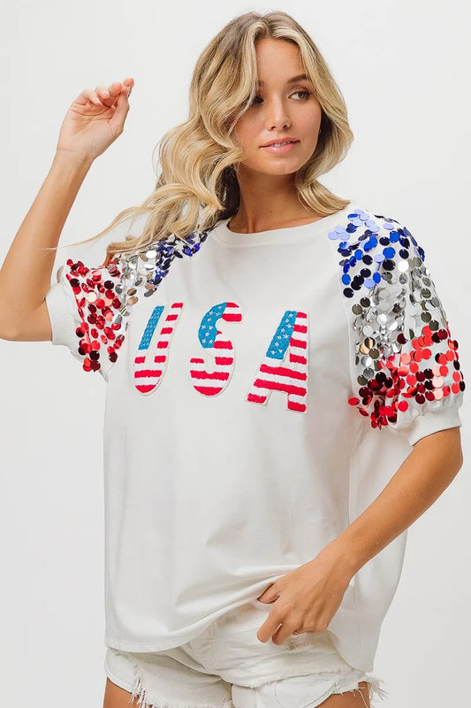 Image of BiBi American Flag Theme Sequin Top | Queeble.shop