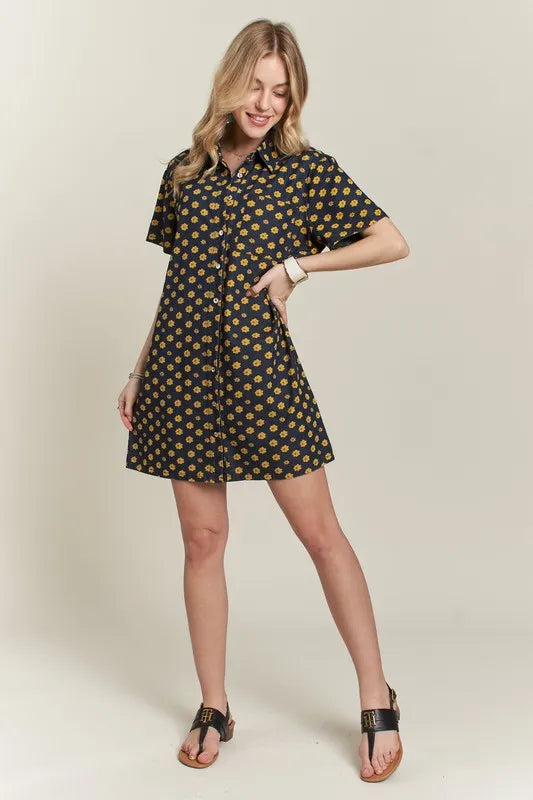 Image of ADORA Floral Button-Up Mini Denim Dress | Queeble.shop