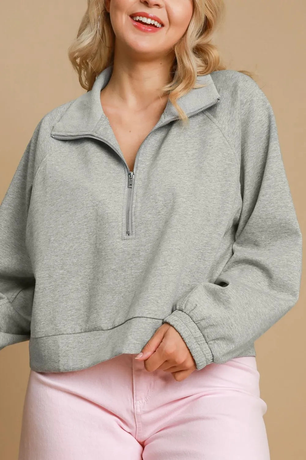 Image of Umgee Full Size Half Zip Cropped Sweatshirt Plus Size | Queeble.shop