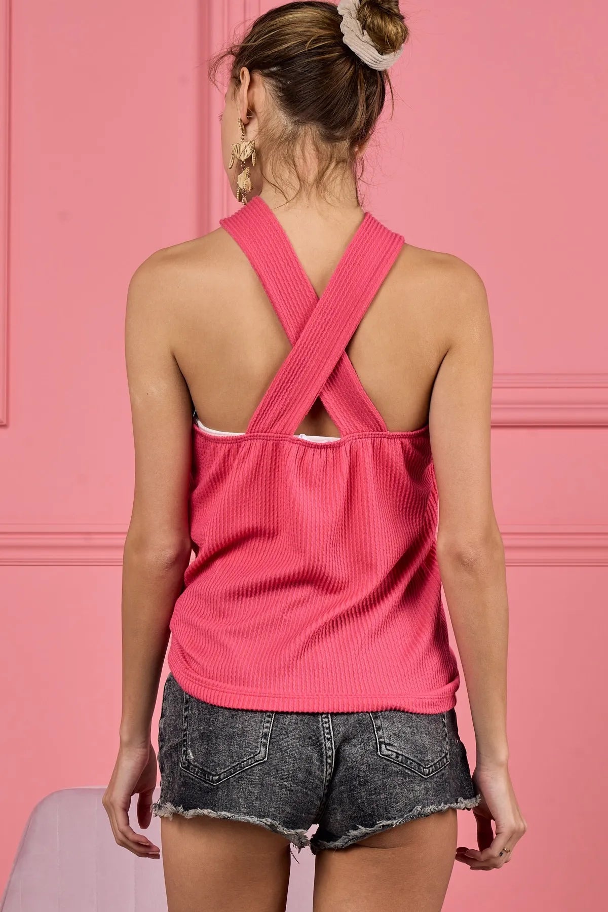 Image of BiBi Lace Knit with Cut Out And Cross Neck Banded Top | Queeble.shop