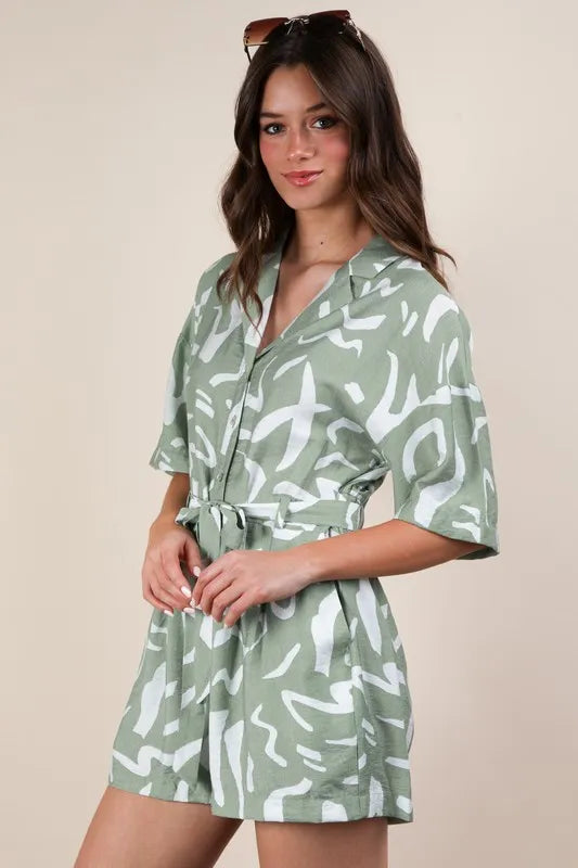 Image of VERY J Oversized Printed Button Down Resort Romper | Queeble.shop