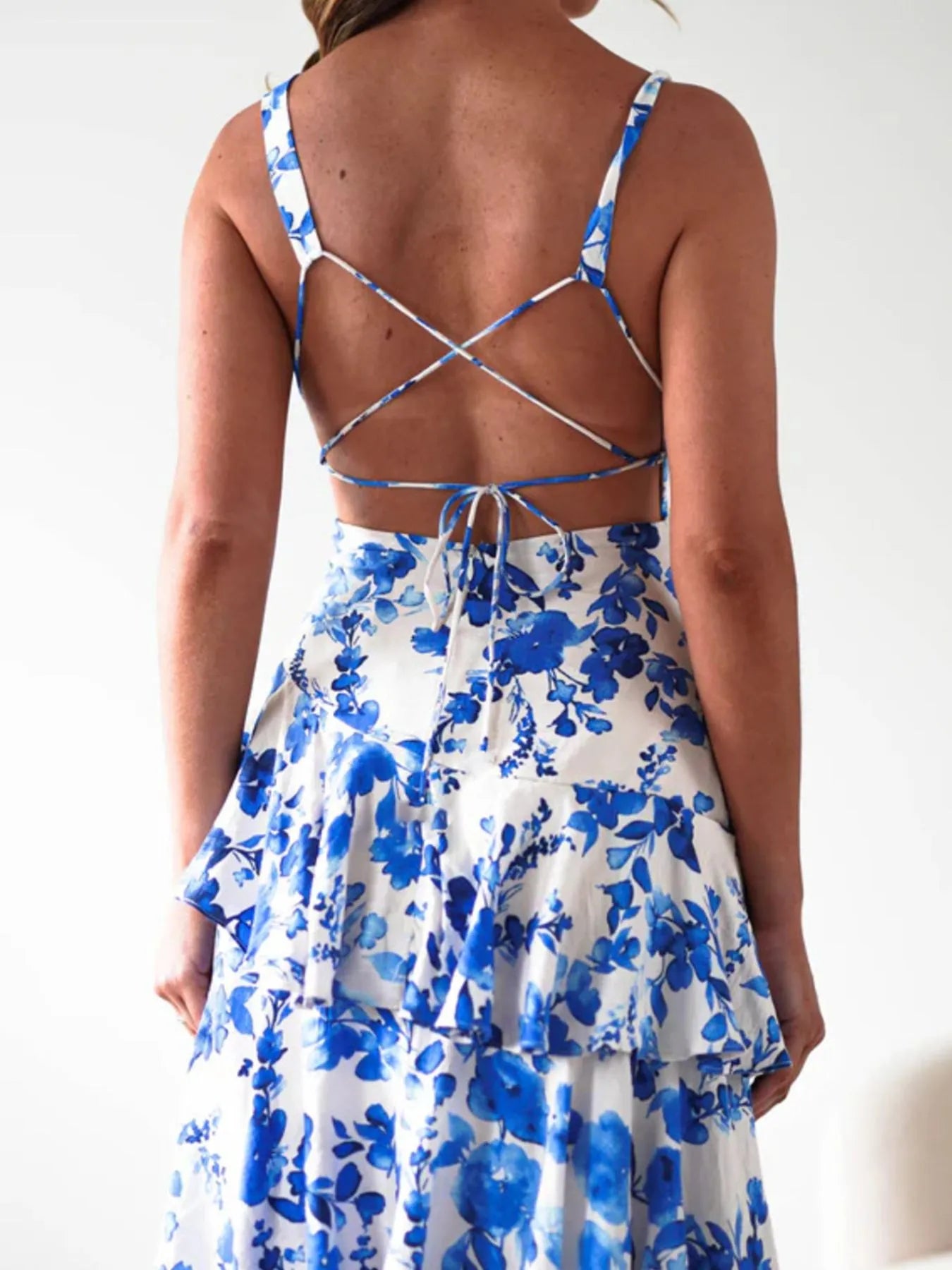 Image of Ruffled Layered Floral Deep V-Neck Dress | Queeble.shop