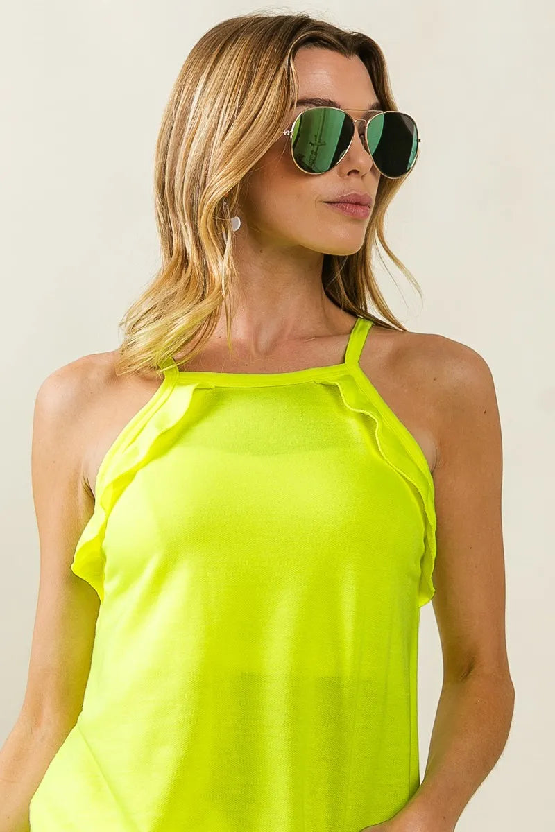 Image of BiBi French Terry Knit Ruffled Detail Sleeveless Top | Queeble.shop