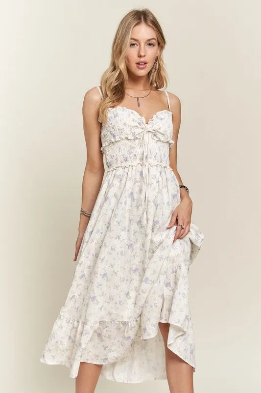 Image of ADORA Smocked Floral Sweetheart Neck Cami Dress | Queeble.shop