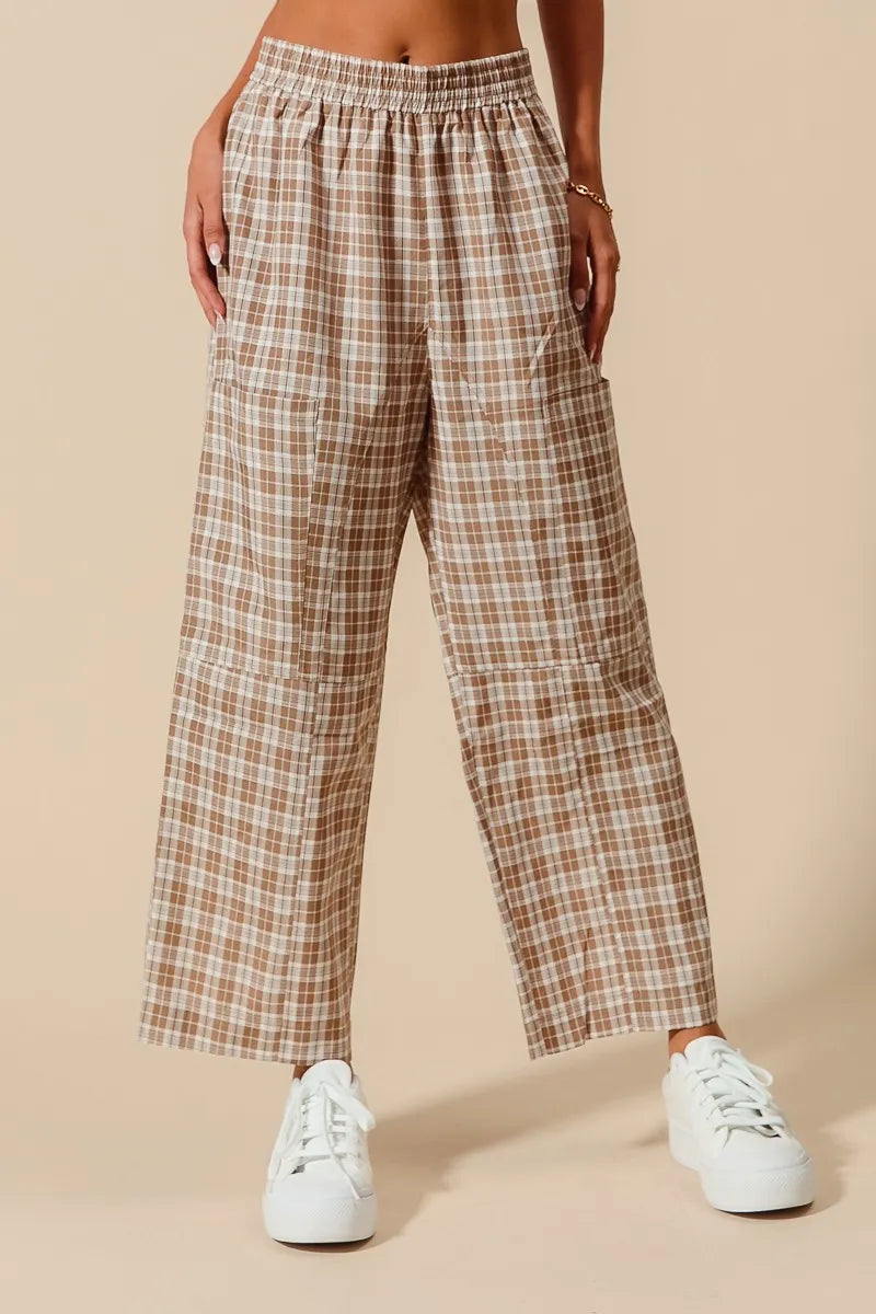 Image of SO ME Check Plaid Wide Leg Pants with Big Patch Pockets | Queeble.shop