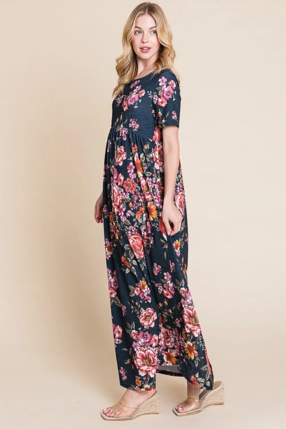 Image of BOMBOM Floral Short Sleeve Maxi Dress | Queeble.shop