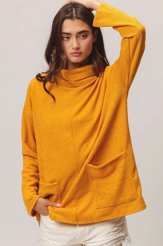 Image of BiBi Piper Rib Double Pocket Turtle Neck Sweater | Queeble.shop