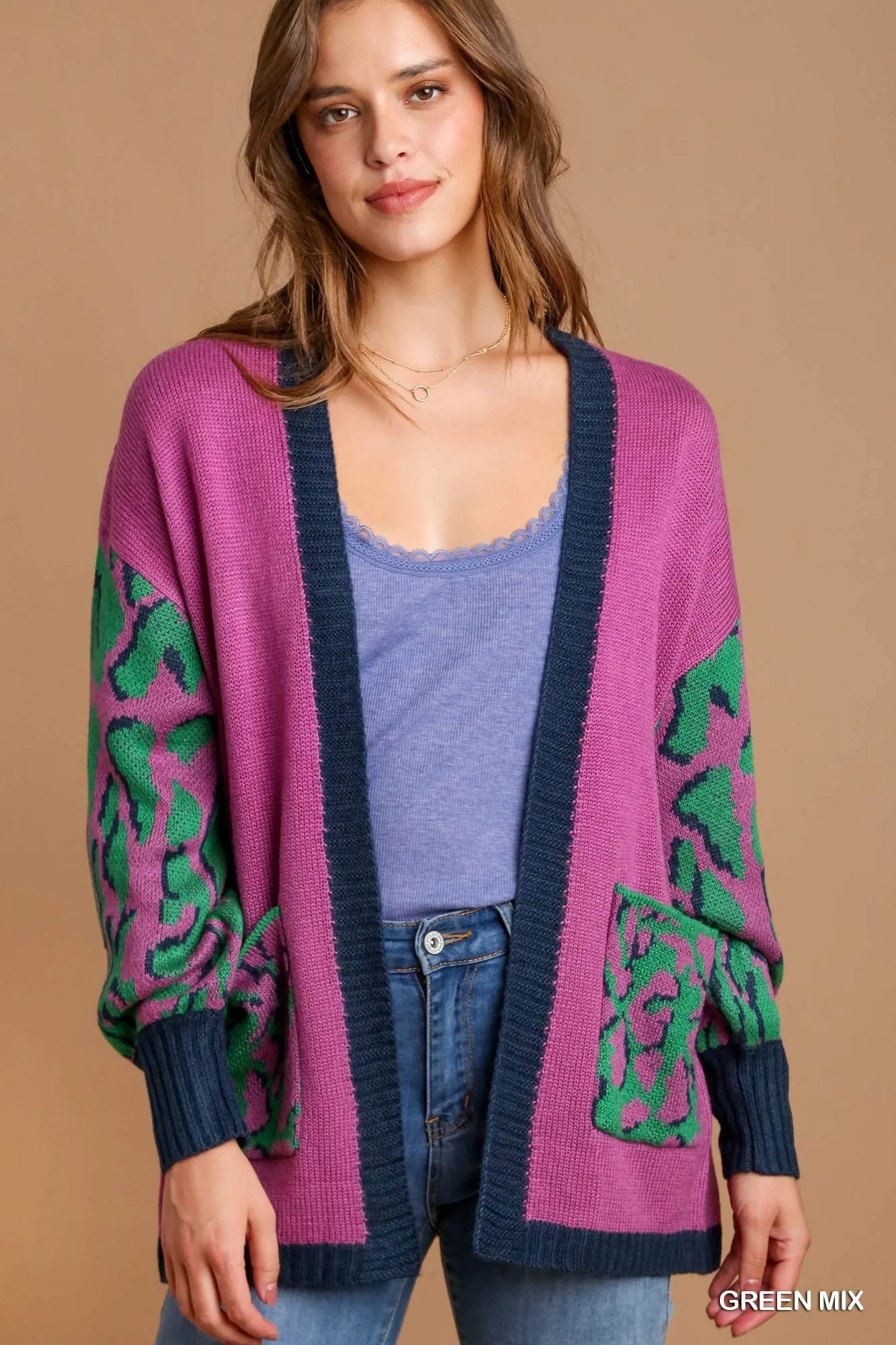 Image of Umgee Animal Print Open Front Sweater Cardigan | Queeble.shop