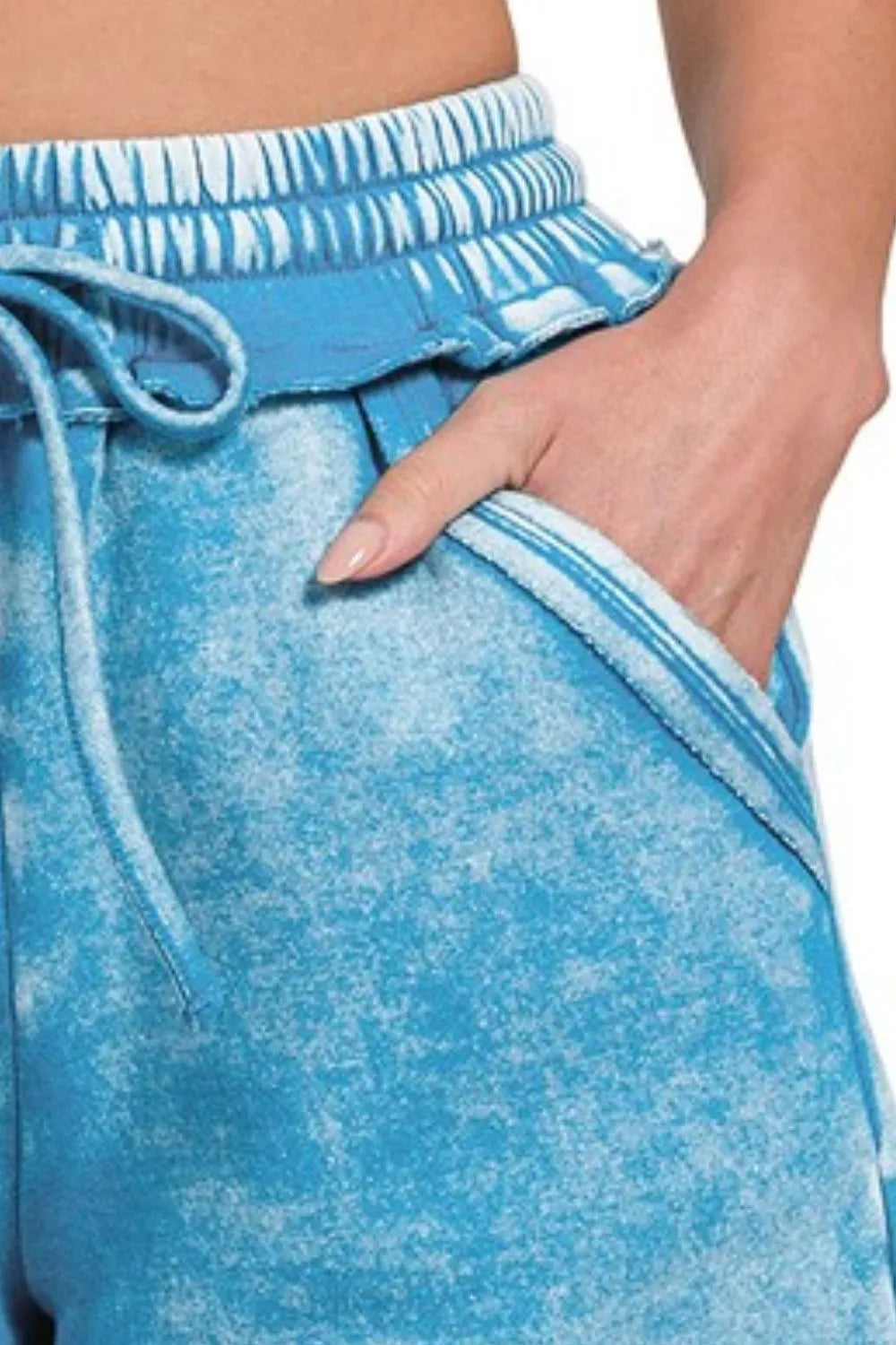 Image of Zenana Acid Wash Fleece Drawstring Shorts With Pockets | Queeble.shop
