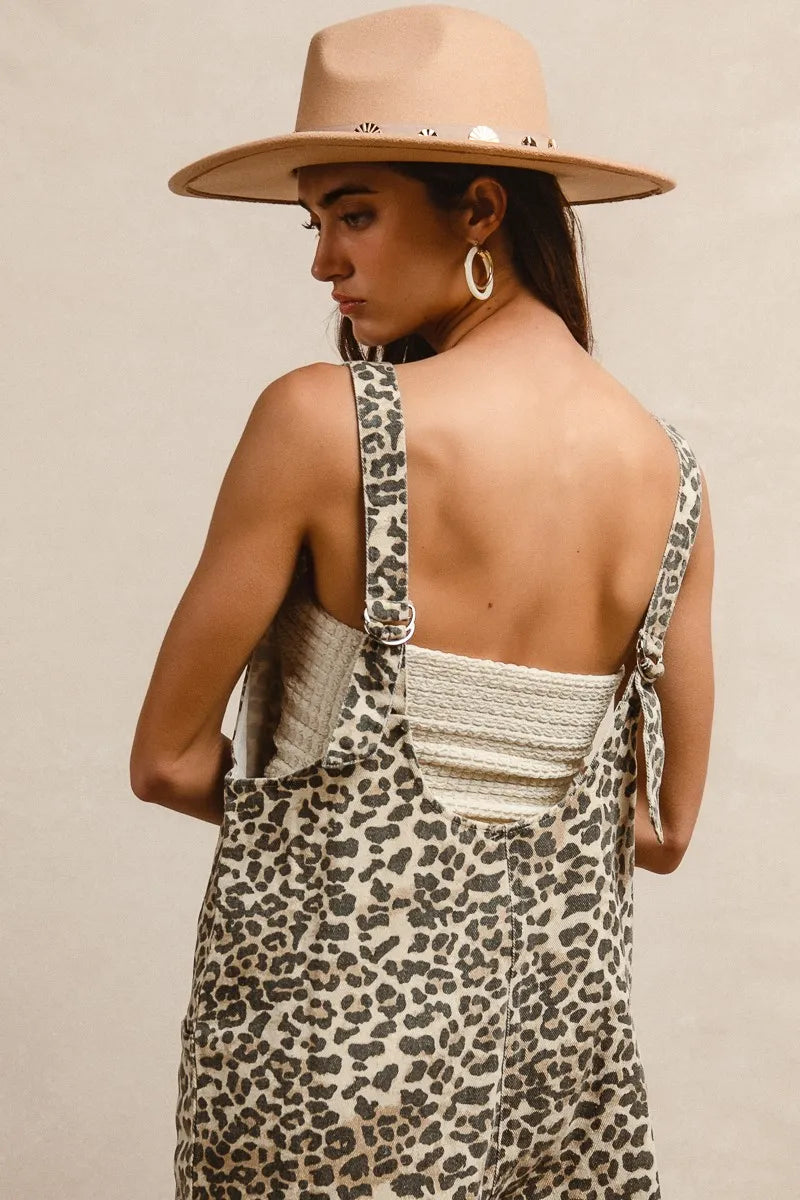 Image of BiBi Leopard Print Adjustable Strap U Neck Jumpsuit | Queeble.shop
