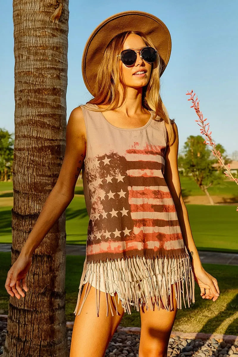 Image of BiBi American Flag Print Knit Sleeveless Top | Queeble.shop