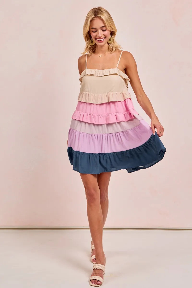 Image of BiBi Color Blocked Tiered Dress | Queeble.shop