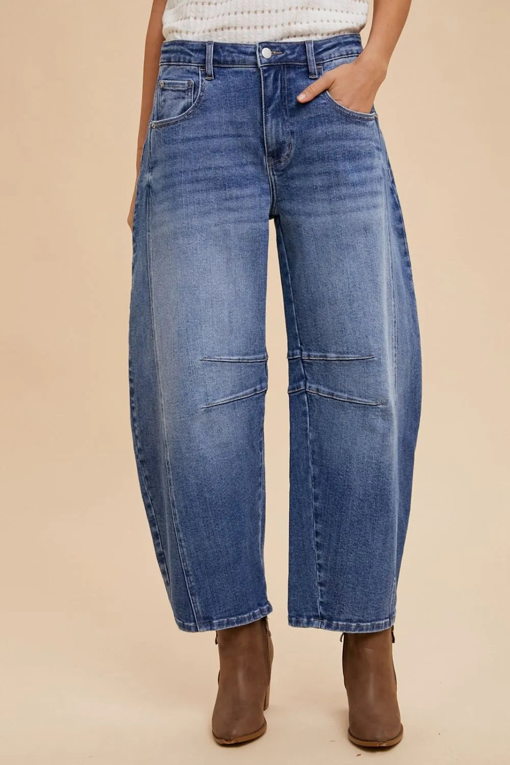 Image of Annie Wear Mid Rise Barrel Leg Jeans with Pockets | Queeble.shop