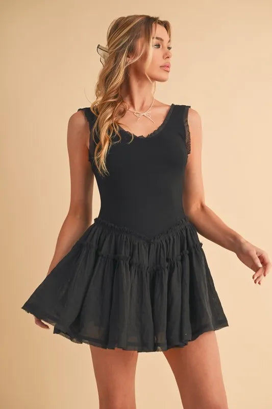 Image of Aemi+Co Frill Sleeveless Drop Waist Mini Dress | Queeble.shop