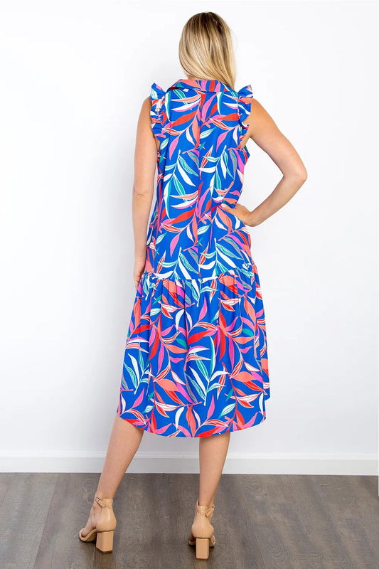 Image of Be Stage Print Ruffled Midi Dress with Pockets | Queeble.shop