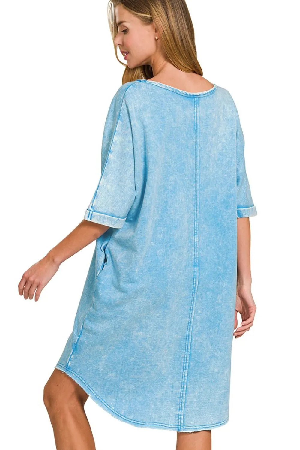 Image of Zenana Acid-washed French Terry Tee Shirts Dress | Queeble.shop