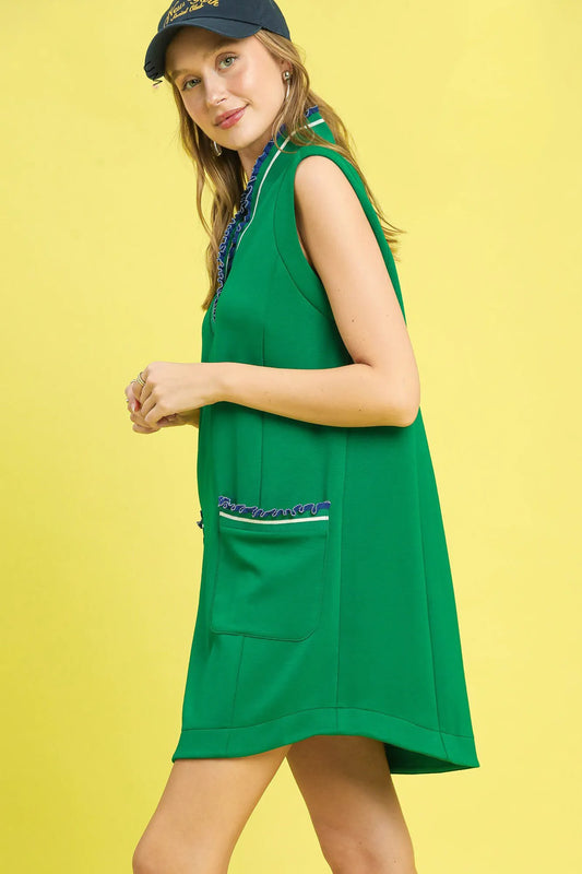 Image of Umgee Frill Contrast Trim Sleeveless Mini Dress | Queeble.shop