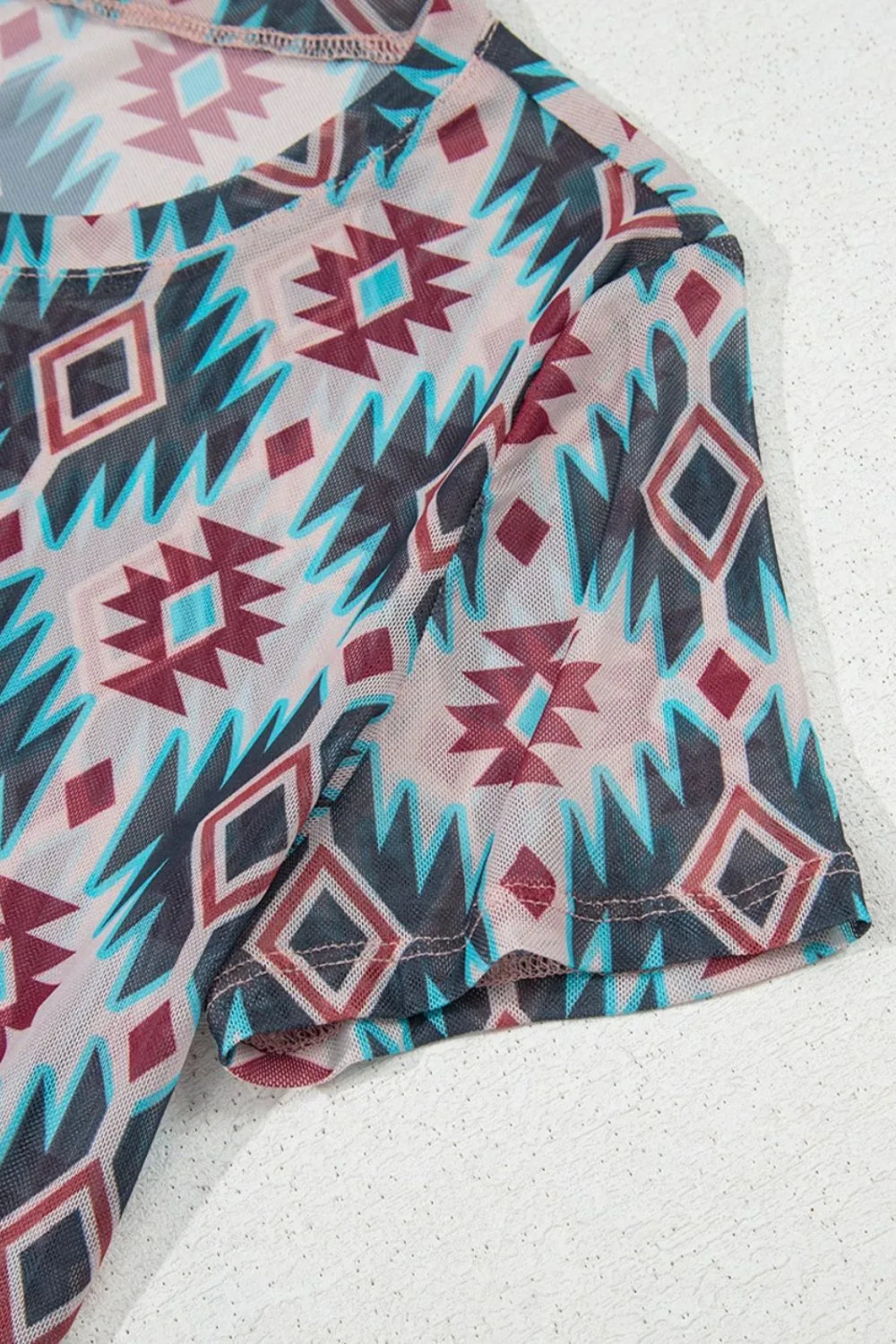 Image of Western Aztec Print Mesh Slim T Shirt | Queeble.shop