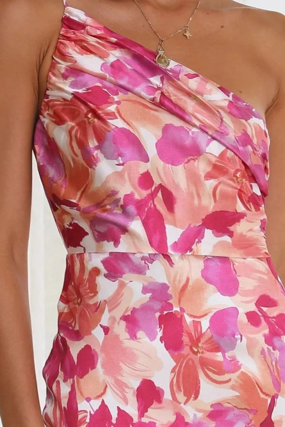 Image of Ruched Printed Single Shoulder Midi Dress | Queeble.shop