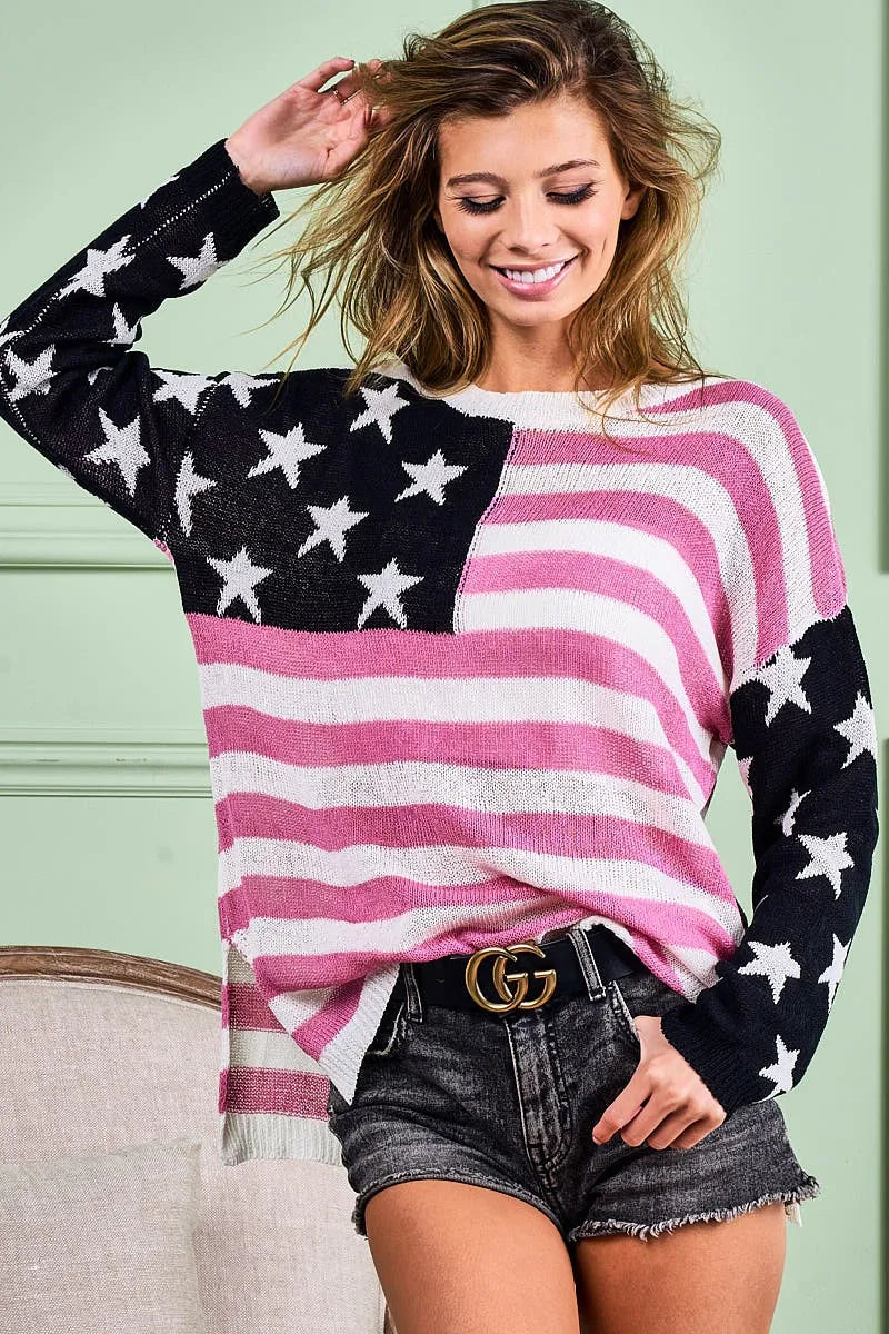Image of BiBi American Flag Low Gauge Knit Top | Queeble.shop