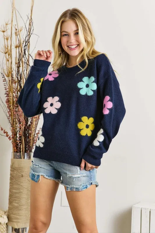 Image of ADORA Full Size Flower Popped Sweater Plus Size | Queeble.shop