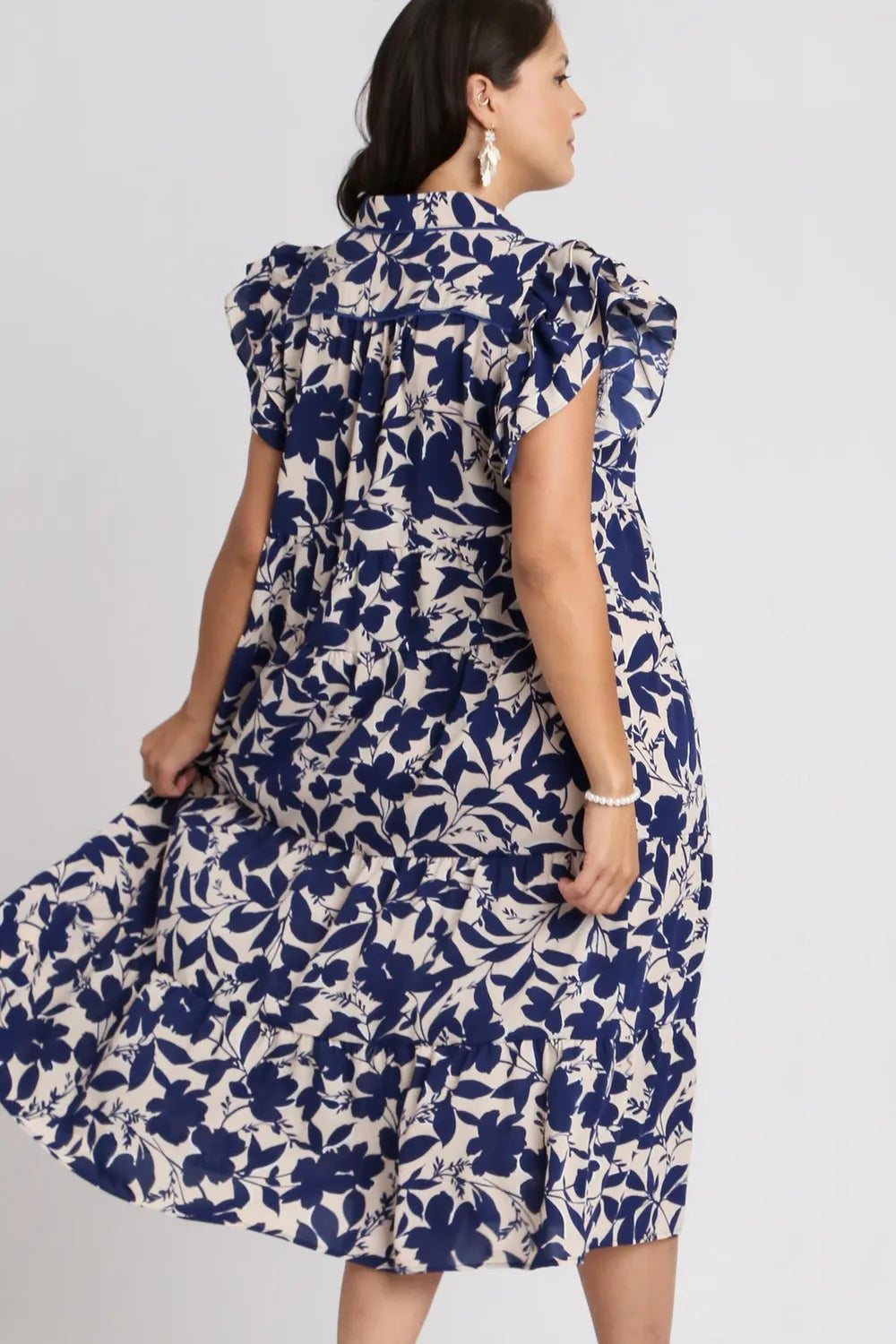 Image of Umgee Full Size Floral Collared Ruffle Cap Sleeve Midi Dress Plus Size | Queeble.shop