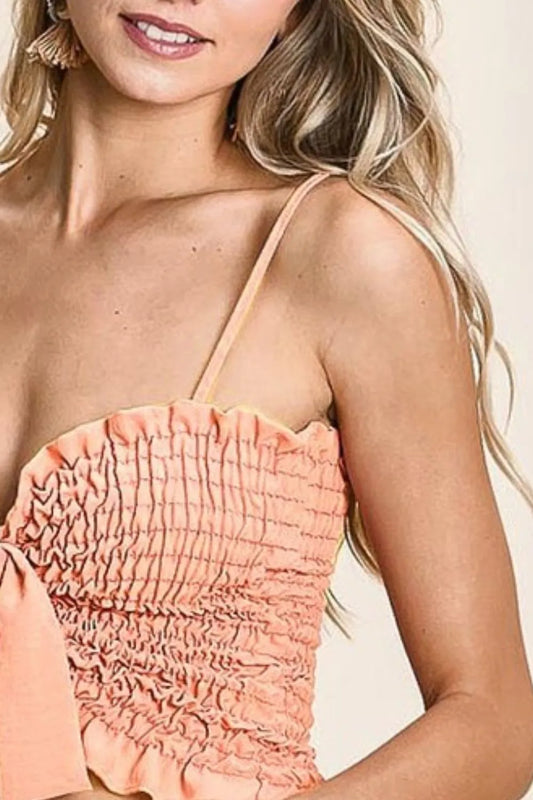 Image of BiBi Woven Color Block Smocked with Ribbon Bra Top | Queeble.shop